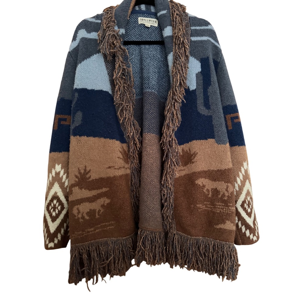 Idyllwind Open Front Cardigan Southwestern Fringe Western Aztec Pattern Medium - Picture 6 of 10